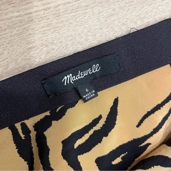 Madewell Orange Tan Black Silk Midi Slip Skirt Tiger Stripe Size 6 - Picture 4 of 5
